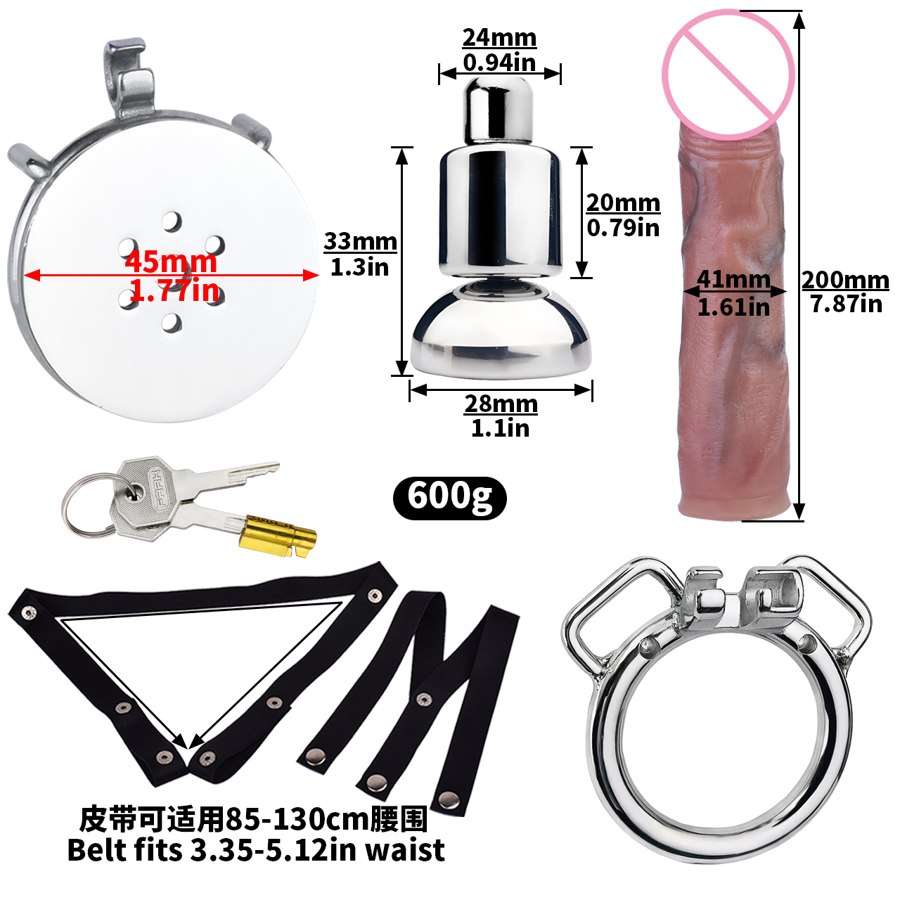 anneau rond + pénis taille L + ceinture noire