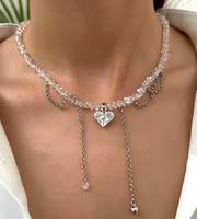 Nouveau Design Coeur Glands Cristal Lumière Extravagant Collier Double Couche Chaîne Collier Ras Du Cou Haute Qualité Bijoux Pour Femmes
