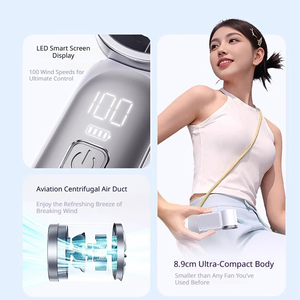 พัดลมมือถือขนาดเล็กแบบพับได้ พกพาสะดวก ชาร์จ USB ได้ สายคล้องคอ จอแสดงผล LED เหมาะสำหรับเดินทาง ท่องเที่ยว เครื่องทำความเย็นขนาดเล็ก - Product Image 5