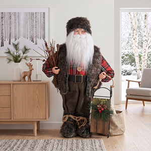 Homestead Rustic Tartan 36in Standing Santa Sculpture Twig Cast Iron Sled for Winter Barn Decor - Product Image 1