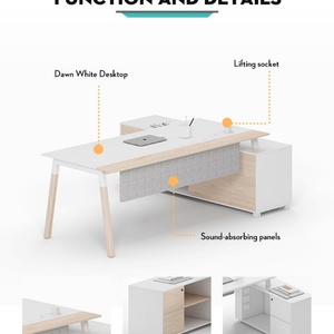 Modern Commercial White Desks Furniture Organizer Lifting Socket High Tech Executive Wooden <b>Drawer</b> Corner Office Computer Desk - Product Image 3
