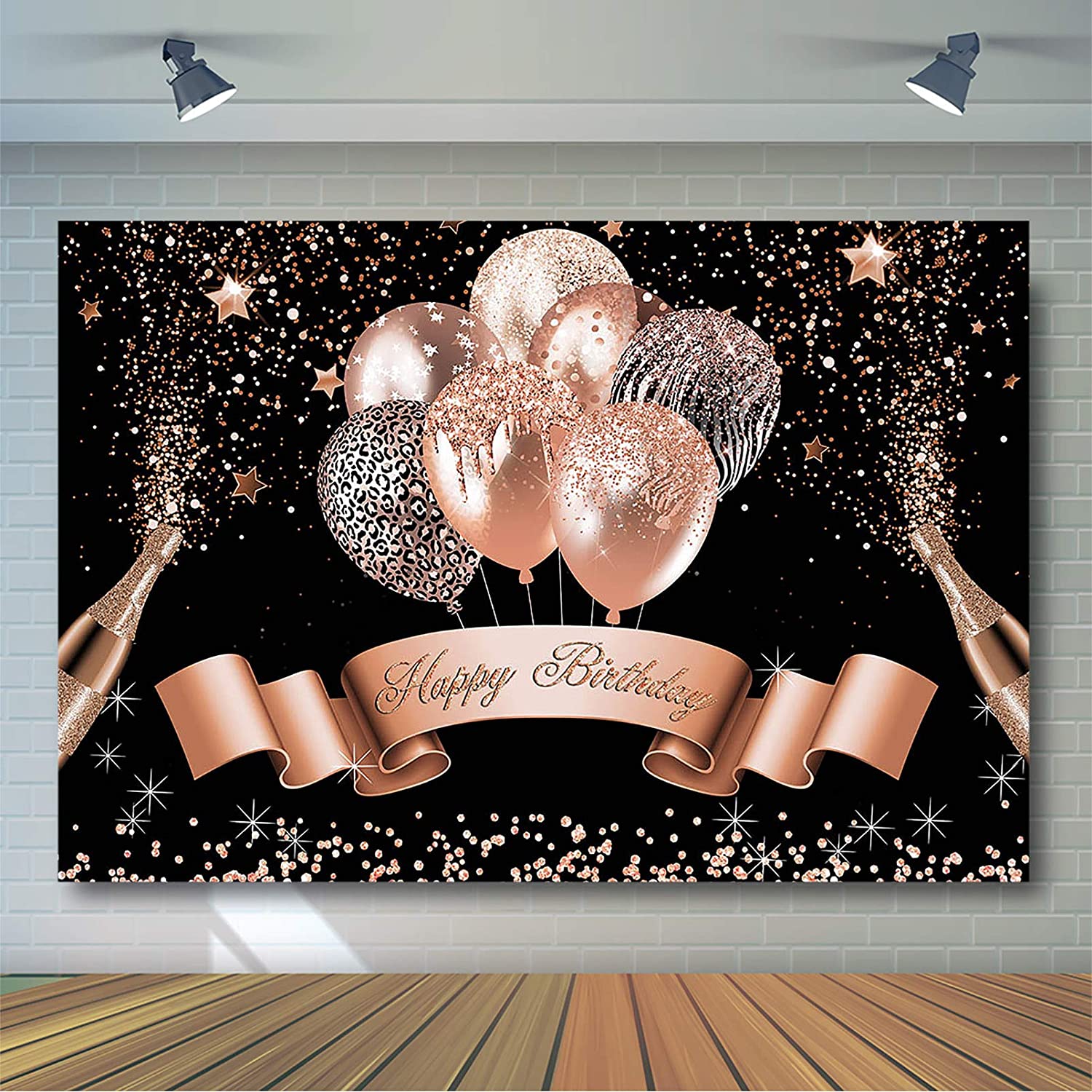 Toile De Fond Joyeux Anniversaire Noir Paillettes Bokeh - 2.1x1.5m Photo Booth Décoration Fête