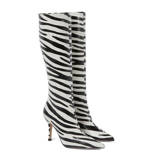 Cute Zebra Print Pointy Toe Women Long Thin High Heels Knee High Boots for Women Fashion Back Zipper <b>Shoes</b> - Product Image 5