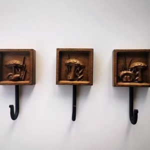 Solid <b>Wood</b> Wall <b>Hook</b> Mushroom Design Square Shape <b>Coat</b> And Cap Holder Nordic Style No Drilling Required - Product Image 4