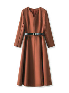 Bayan kokteyl elbise Vintage resmi iş elbiseleri 1950s kilise basit A-line pileli ofis elbise kemer - Product Image 6