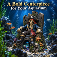 Ornement d'aquarium en forme de trône de pirate squelette, grotte cachette pour poissons et crevettes, pour aquascaping et décoration de réservoir sous-marin