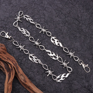 โซ่คาดเอวแบบมีหนามแหลมลายเปลวไฟ โลหะ สำหรับทุกเพศ สไตล์ฮิปฮอป เครื่องประดับแฟชั่น สีเงินทิเบต สีขาว K แบบพันรอบเอว ใช้ได้ทุกวัน - Product Image 4