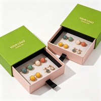 Boîte cadeau de gros pour bijoux, emballage personnalisé en velours pour bagues, boîte à bijoux avec logo, boîte à boucles d'oreilles à tiroir coulissant