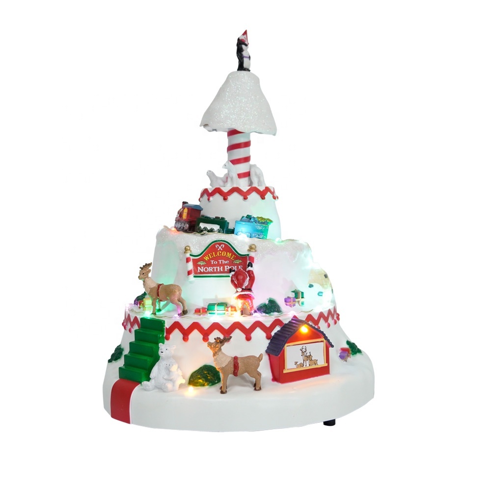 White Xmas Holiday Decor Fashion Creative Christmas LED Music Box with Turning Music CHRISTMAS VILLAGE Christmas Village Houses