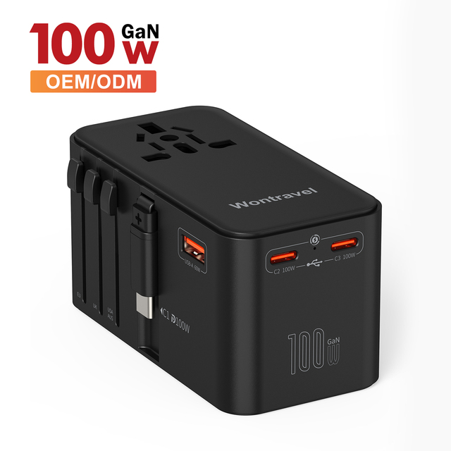 Wontravel Retractable Cable 100W Type C Travel Adapter WorldWide Mutil Plug Thailand Universal Travel Plug Adapter