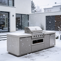 Îlot culinaire multifonctionnel avec station de préparation, poubelle coulissante, armoires de cuisine extérieures modulaires
