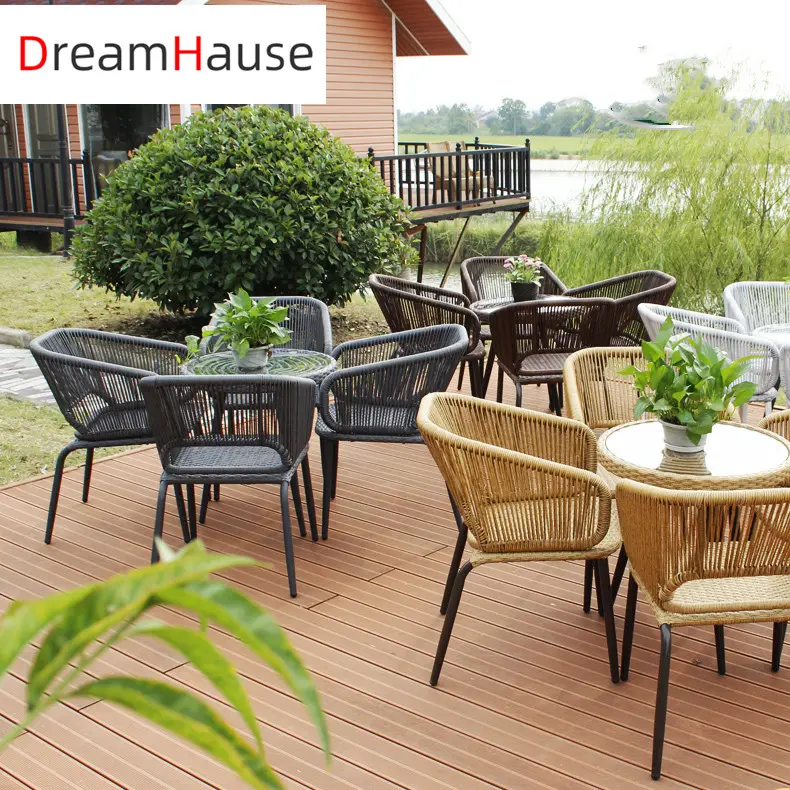 Dreamhause Factory Wholesale Metal Leg Garden PE Rattan Chair Balcony Restaurant Living Room Patio Outdoor Dinning Table Chairs