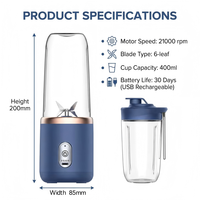 Mixeur Blender Portable Électrique 6 Lames, Tasse à Jus Maison Commerce Alimentaire, Recharge USB