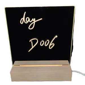 Acryl Dry Erase Board mit Ständer als Glow Memo LED Letter Message Board Led Whiteboard Holz sockel mit warm weißem Licht