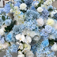 Décorations de luxe pour mariage et baby shower bleu rose pour garçon, centres de table floraux artificiels blancs et bleu royal poussiéreux