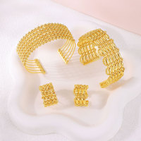 Ensemble de bracelets de luxe pour mariage à Dubaï, plaqué or 21 carats, design ajustable, bracelets et bagues pour femmes, cadeau