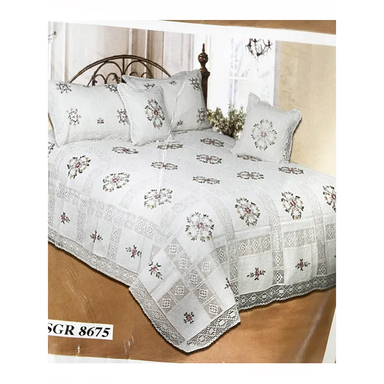 100% Polyester/Baumwolle Luxus Stickerei feste Spitze Bettwäsche-Set Bestickte Blumenmuster Bettdecke