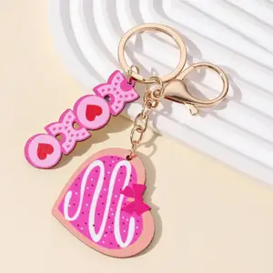 Hot Sale Black heart shaped Pink Keychains Lovely cartoon Bow charms key ring for Valentine's Day.