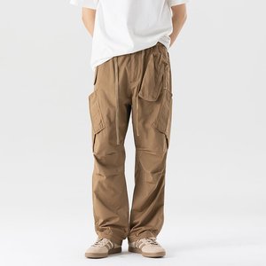Pantaloni <span class=keywords><strong>Cargo</strong></span> da uomo alla moda medio affusolati in tela per arrampicata da esterno piatte e resistenti all'usura drappeggio stile paracadutista Casual - Product Image 4