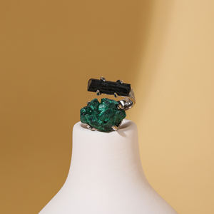 Bague Double Pierre Redimensionnable de Luxe Améthyste en Cristal Brut et Pierres Précieuses de Tourmaline Noire pour Mariage ou Fêtes de Vacances - Product Image 6