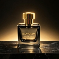 Flacon de parfum en verre transparent noir fumé carré 30ml 50ml 100ml, bouchon en métal doré, flacon de parfum vide de luxe, logo personnalisé