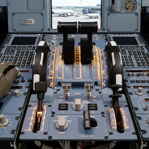 Simulateur de vol A320 à mouvement complet avec commandes de cockpit, plan global du panneau de commande de poussée et autres produits pour parcs d'attractions - Product Image 3