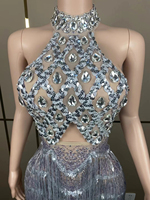 Robe de fête d'anniversaire sexy avec pompon et strass Tenues de danseuse DJ Mini robe à franges et paillettes pour femmes