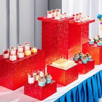 Porte-vêtements moderne en plastique rouge écologique présentoir en acrylique pour dessert banquet buffet pause thé table de rangement pour vêtements