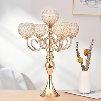Candélabre en métal doré/argenté à 5 bras, écologique, avec cristaux en forme de cœur, grand modèle, pour centres de table de mariage et décorations de table