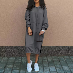 2025 grande taille 5xl automne femmes à capuche <span class=keywords><strong>robe</strong></span> mode à manches longues couleur unie cordon ourlet <span class=keywords><strong>sweat</strong></span> <span class=keywords><strong>robe</strong></span> - Product Image 2