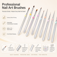 Set Kuas Nail Art 9 Pcs Grosir, Tip Lepas Pasang dengan Tempat Pen, Dapat Dikustomisasi untuk Lukisan Manikur Bunga dan Liner