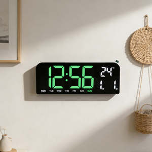Horloge murale numérique moderne à grand écran LED, alimentée par USB, avec calendrier, heure, jour de la semaine, température, date, pour table/bureau, usage domestique, cadeau - Product Image 3