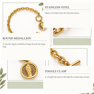 สร้อยข้อมือแบบมีจี้เหรียญ - สแตนเลสสตีล ชุบทอง 14K ด้วยระบบสุญญากาศ ขนาด 210 มม. - Product Image 2