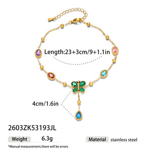 <span class=keywords><strong>Tobillera</strong></span> Impermeable de Acero Inoxidable con Baño de Oro de 18K, Dijes Coloridos de Zirconia con Forma de Mariposa, Flor y Corazón, Cadena para el Pie, Joyería de Playa para Mujer - Product Image 6