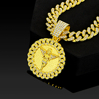 Collier pendentif ailes d'ange rondes style Hip Hop, entièrement serti de strass, avec chaîne cubaine en alliage, bijoux tendance pour hommes