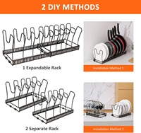 Support de couvercles de casseroles en fonte Housolution avec design extensible, séparateurs ajustables, organisateur de 10 casseroles pour la cuisine - Noir