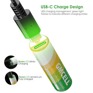 แบตเตอรี่ GMCELL แบบชาร์จไฟได้ผ่านพอร์ต Type-C 1.5V 2500mWh 3000mWh ซุปเปอร์ลิเธียม AA Li-on USB - Product Image 3