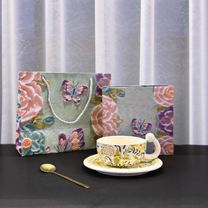 Modern Luxury Bone China Coffee Cup and Saucer <b>Set</b> with Pillow Bag-Eco-Friendly Custom-Made Business <b>Gift</b> - Product Image 5