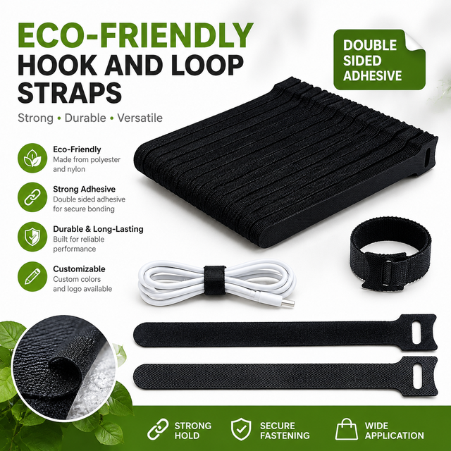 Best-Selling Black Polyester Eco Hook Loop Cable Ties Adjustable Reusable Durable Double Sided Adhesive 12*150mm Eco-Friendly