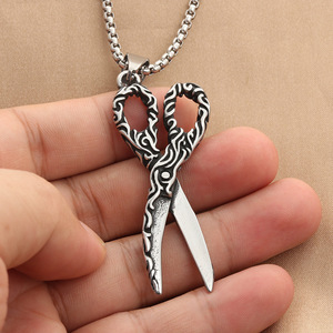 yunnique Stainless Steel Scissors Pendant Necklace Men's Retro <b>Punk</b> Geometric Design 280420 - Product Image 4