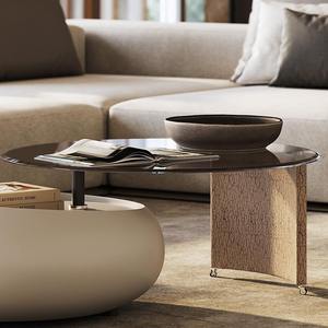 Set di Tavolini da Caffè Girevoli con Piano in Vetro, Design Contemporaneo Elegante, Base Arrotondata Unica, Arredamento Decorativo per la Casa - Product Image 4