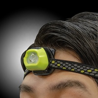 Lampe frontale LED portable rechargeable étanche 14 lumens, faisceau réglable, inclinaison à 90°, portée 50m, batterie sèche pour