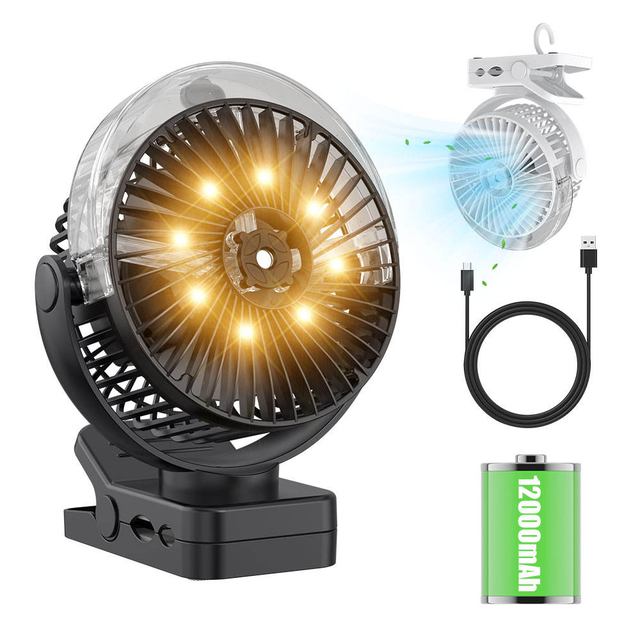 Rechargeable Battery Plastic Clip Magnetic Misting Fan Air Cooling LED Light Power Bank Digital Control Box Wall-Mounted USB