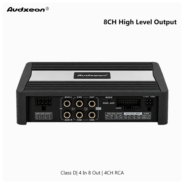 4 in 8 Out Car DSP Amplifier Class D 8CH High Level 4CH RCA Output 4x120W+4x60W High Power Audio Processor