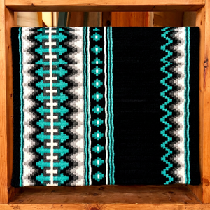 Manta de Protección para Caballo Equipro, Negra y Verde Azulado, de Fieltro de Lana, Estilo Western Clásico, Tejida a Mano - Product Image 1
