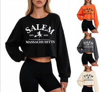 Sweat-shirt pour femme personnalisé OEM ODM à marque privée, style court, imprimé lettres, pour l'exportation, coupe généreuse et élégante