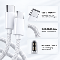 Câble de charge rapide USB C bleu 60W, USB Type C vers Type C, câble de données en nylon tressé en cuivre pur, usine de Yiwu