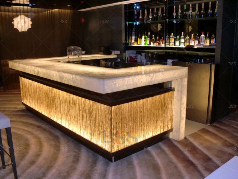 Modern U-Shaped Onyx Marble Bar Counter with LED Light