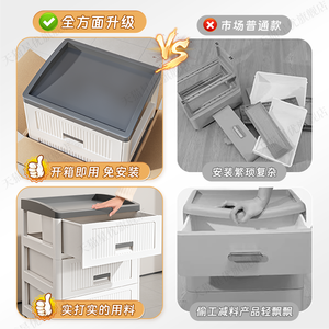3-Tier Plastic Storage Cabinet Rolling Bedside <b>Table</b> Drawer Organizer With <b>Wheels</b> - Product Image 2