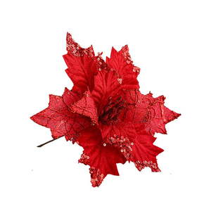 Fleur artificielle de Noël scintillante 20 cm, fleur de Noël rouge de première qualité, fleur artificielle de Noël rouge - Product Image 4